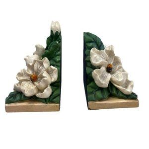 Vintage Bohemian Magnolia Floral Sculptured Bookends 5"